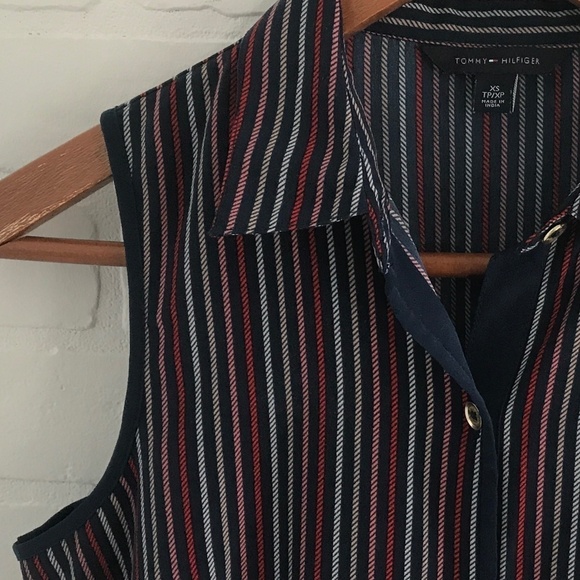 Tommy Hilfiger Mini Dress Preppy Coastal Striped Sleeveless Shirtdress Sz XS - Picture 4 of 7
